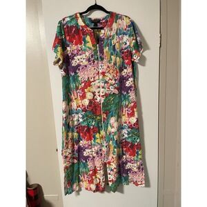 Miss Elaine Relax Floral Zip Front Housedress Robe With Pockets XL